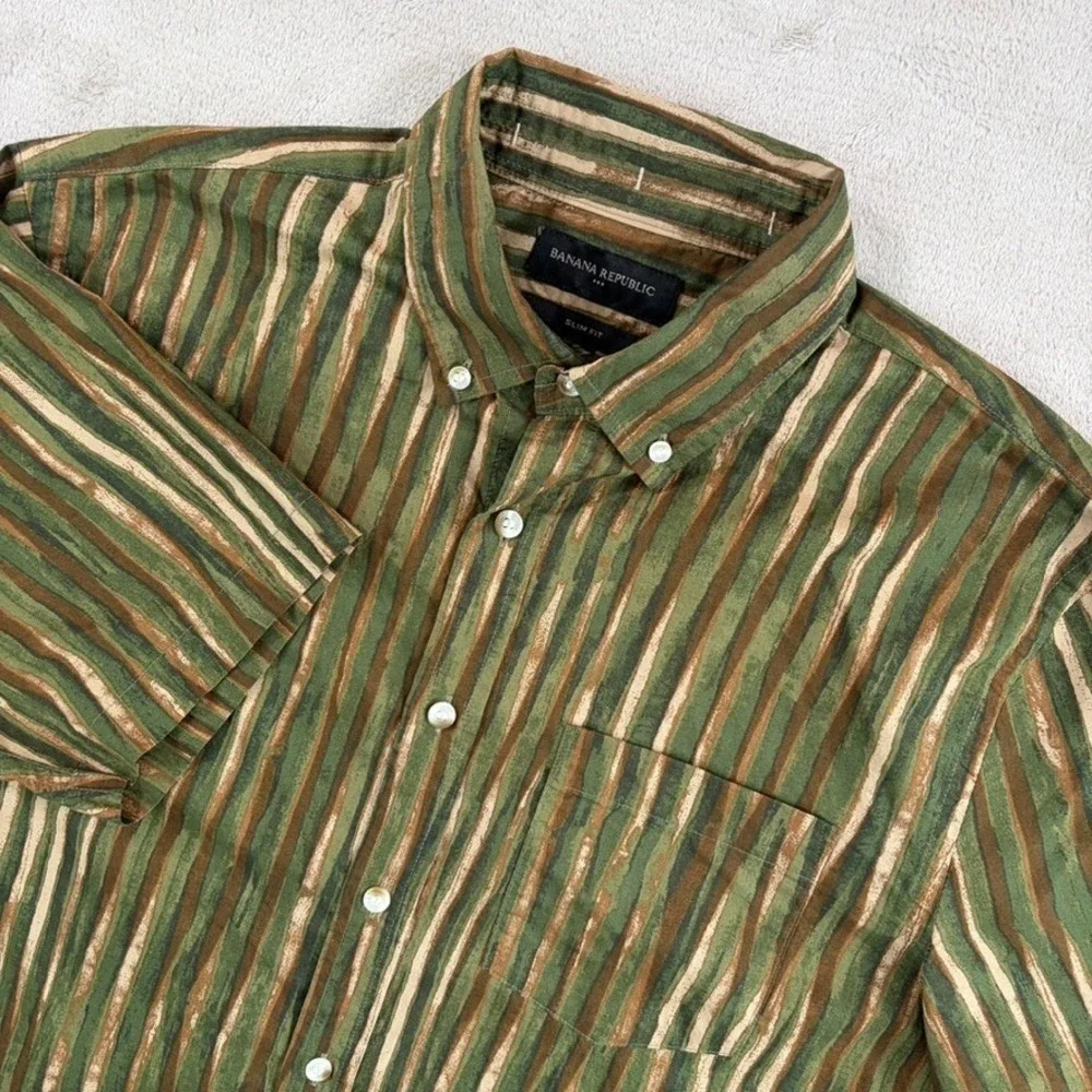 Banana Republic Slim Fit Shirt in Multi Geo Striped Organic Men Medium NWOT